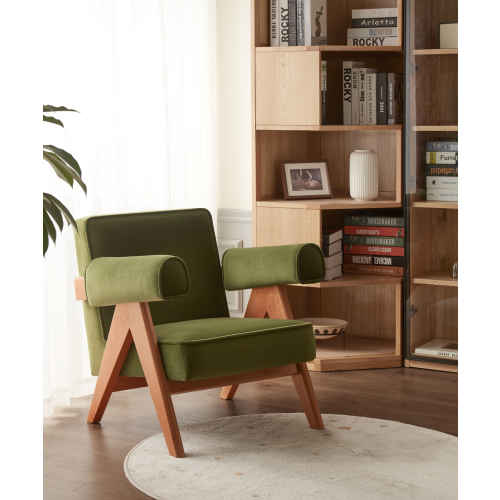 Solidwood Amber Leathaire Armchair, Green & Cherrywood