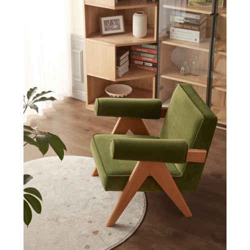 Solidwood Amber Leathaire Armchair, Green & Cherrywood