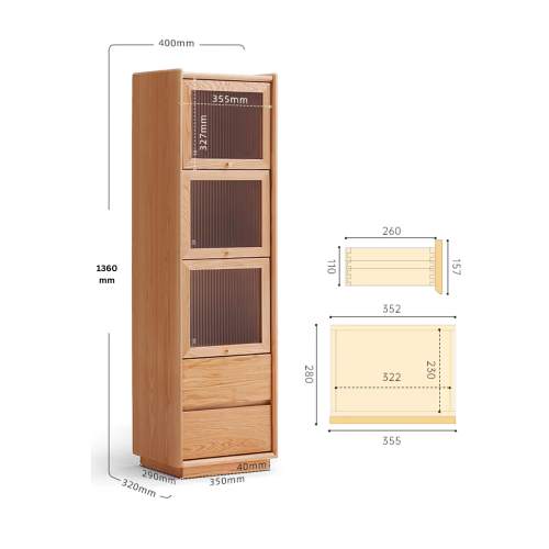 Solidwood Amber 3-Tier Storage Cabinet with 2 Drawers