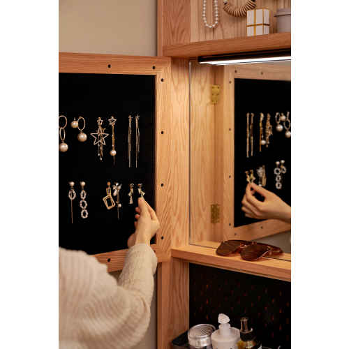 Solidwood Amber Pegboard Storage Rack with Mirror