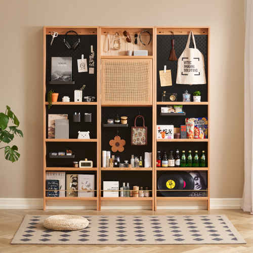 Solidwood Amber Pegboard Storage Rack with Mirror