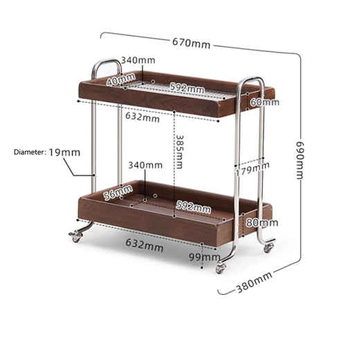 Solidwood Luxembourg Storage Trolley with Glass Top Shelf