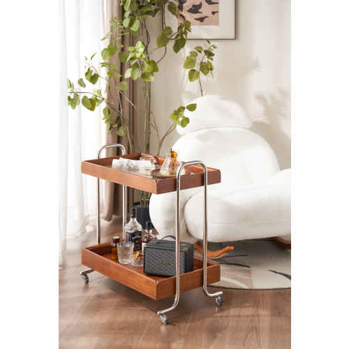 Solidwood Timeless Storage Trolley with Glass Top Shelf