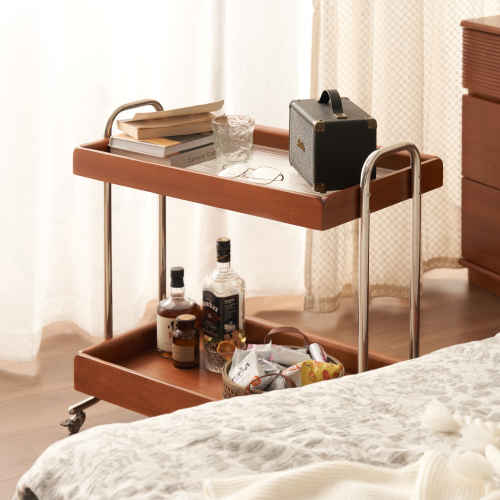 Solidwood Timeless Storage Trolley with Glass Top Shelf