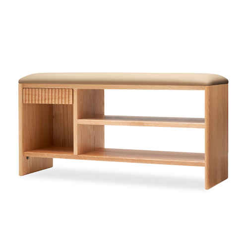 Solidwood Amber Shoe Storage Bench, Camel & Natural