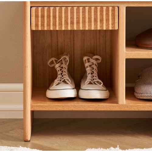 Solidwood Amber Shoe Storage Bench, Camel & Natural