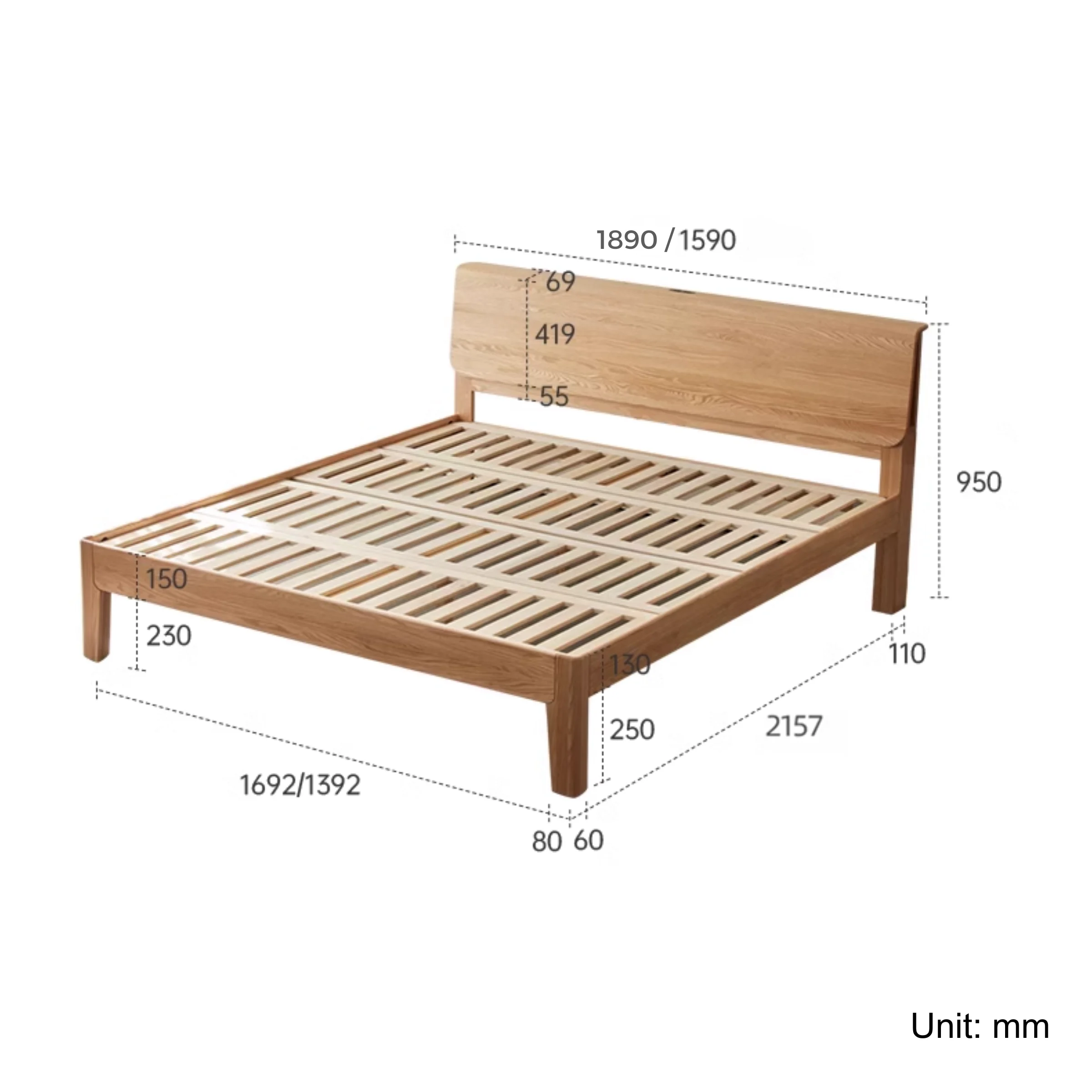 Solidwood Bailey Super King Bed Frame, High Profile, Oak
