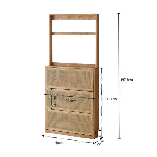 Solidwood Calamo Shoe Storage Cabinet, 68x18x111cm