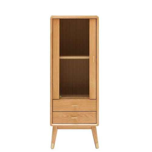 Solidwood Seattle Storage Cabinet with Glass Door, Oak