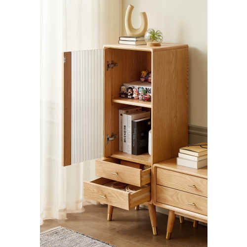 Solidwood Seattle Storage Cabinet with Glass Door, Oak