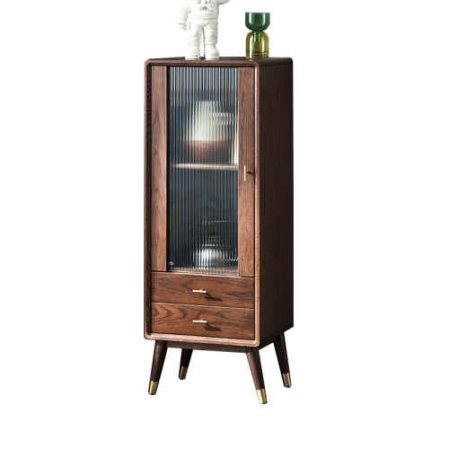 Solidwood Seattle Storage Cabinet with Glass Door, Walnut