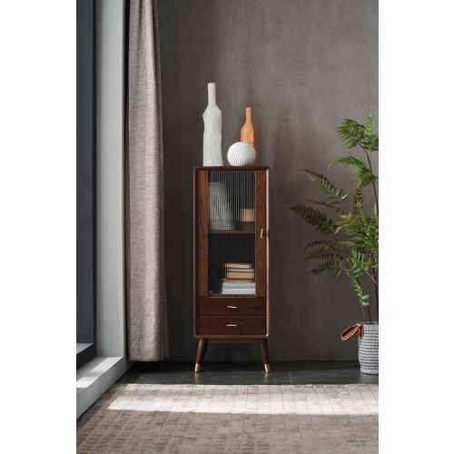 Solidwood Seattle Storage Cabinet with Glass Door, Walnut