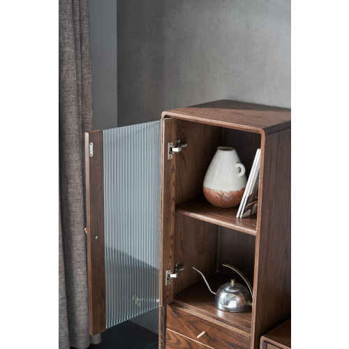 Solidwood Seattle Storage Cabinet with Glass Door, Walnut