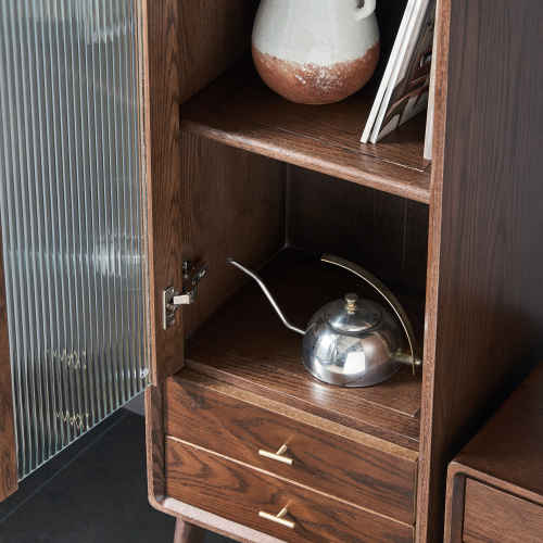 Solidwood Seattle Storage Cabinet with Glass Door, Walnut