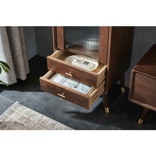 Solidwood Seattle Storage Cabinet with Glass Door, Walnut