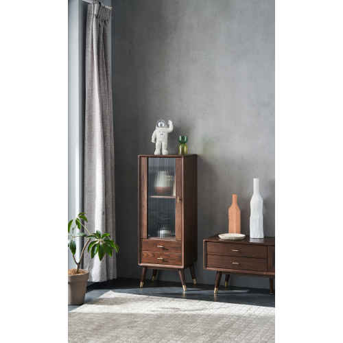 Solidwood Seattle Storage Cabinet with Glass Door, Walnut