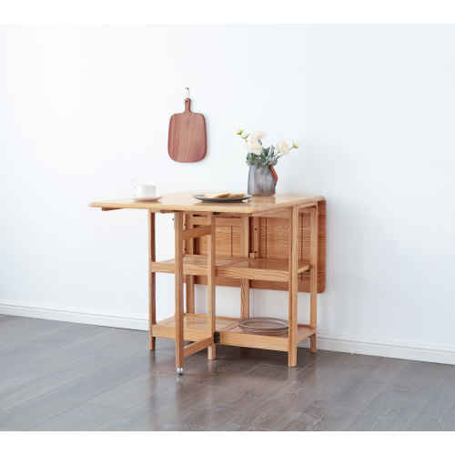 Solidwood Kano Foldable Dining Table with 2 shelves