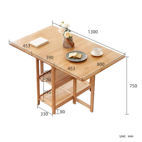 Solidwood Kano Foldable Dining Table with 2 shelves