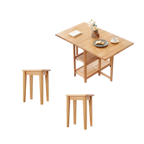 Solidwood Kano Foldable Dining Table with 2 Stools