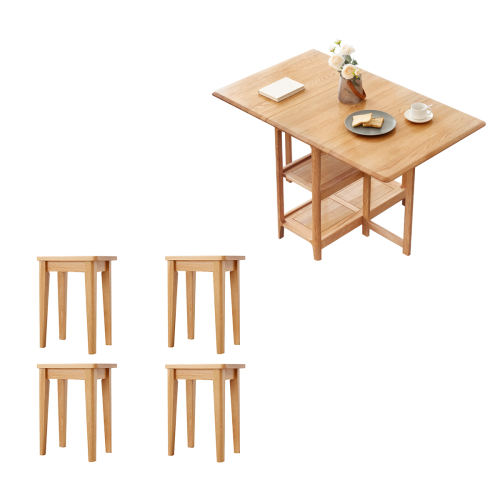 Solidwood Kano Foldable Dining Table with 4 Stools