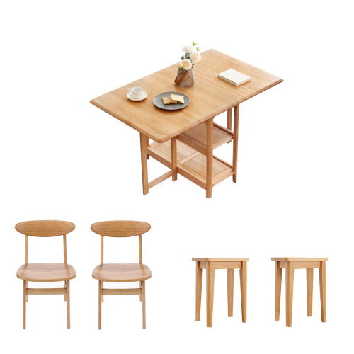 Solidwood Kano Foldable Dining Table with 2 Chairs and 2 Stools