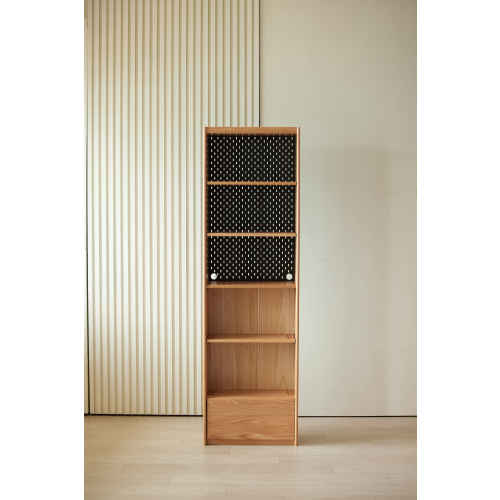 Solidwood Radiant Bookcase with Pegboard, Narrow