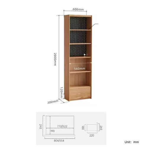 Solidwood Radiant Bookcase with Pegboard, Narrow