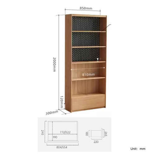 Solidwood Radiant Bookcase with Pegboard, Wide