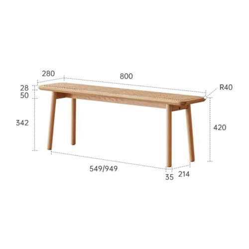 Solidwood Fuji Rattan Bench, 0.8m