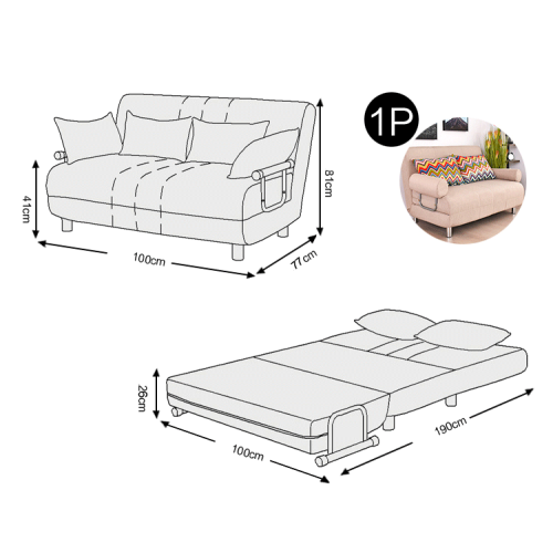Urbana Flip-n-Sleep Sofa Bed, Ivory, 100cm