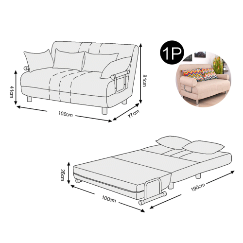 Urbana Flip-n-Sleep 1-Seater Sofa Bed, 100cm, Ivory