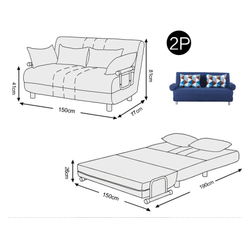 Urbana Flip-n-Sleep 2-Seater Sofa Bed, 150cm, Blue