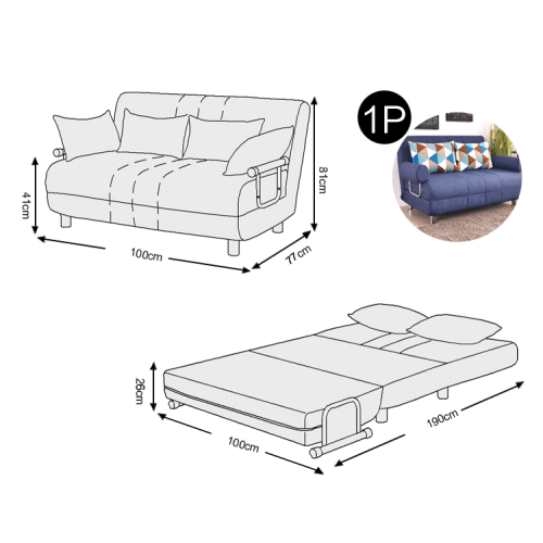 Urbana Flip-n-Sleep 1-Seater Sofa Bed, 100cm, Blue