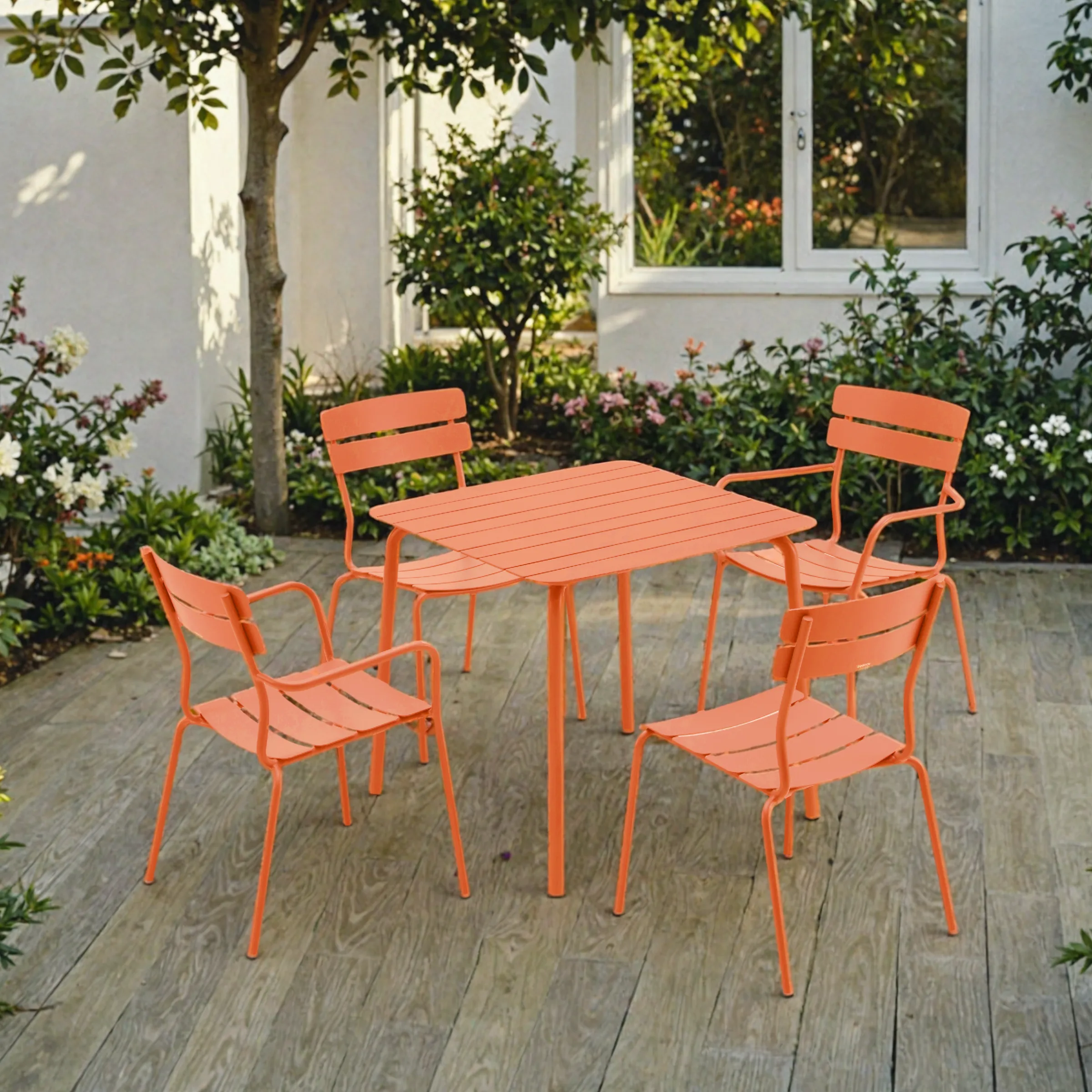 Wellmax Verano Outdoor Aluminium Square Dining Table Set with 2 Armchairs + 2 Chairs, Terracotta
