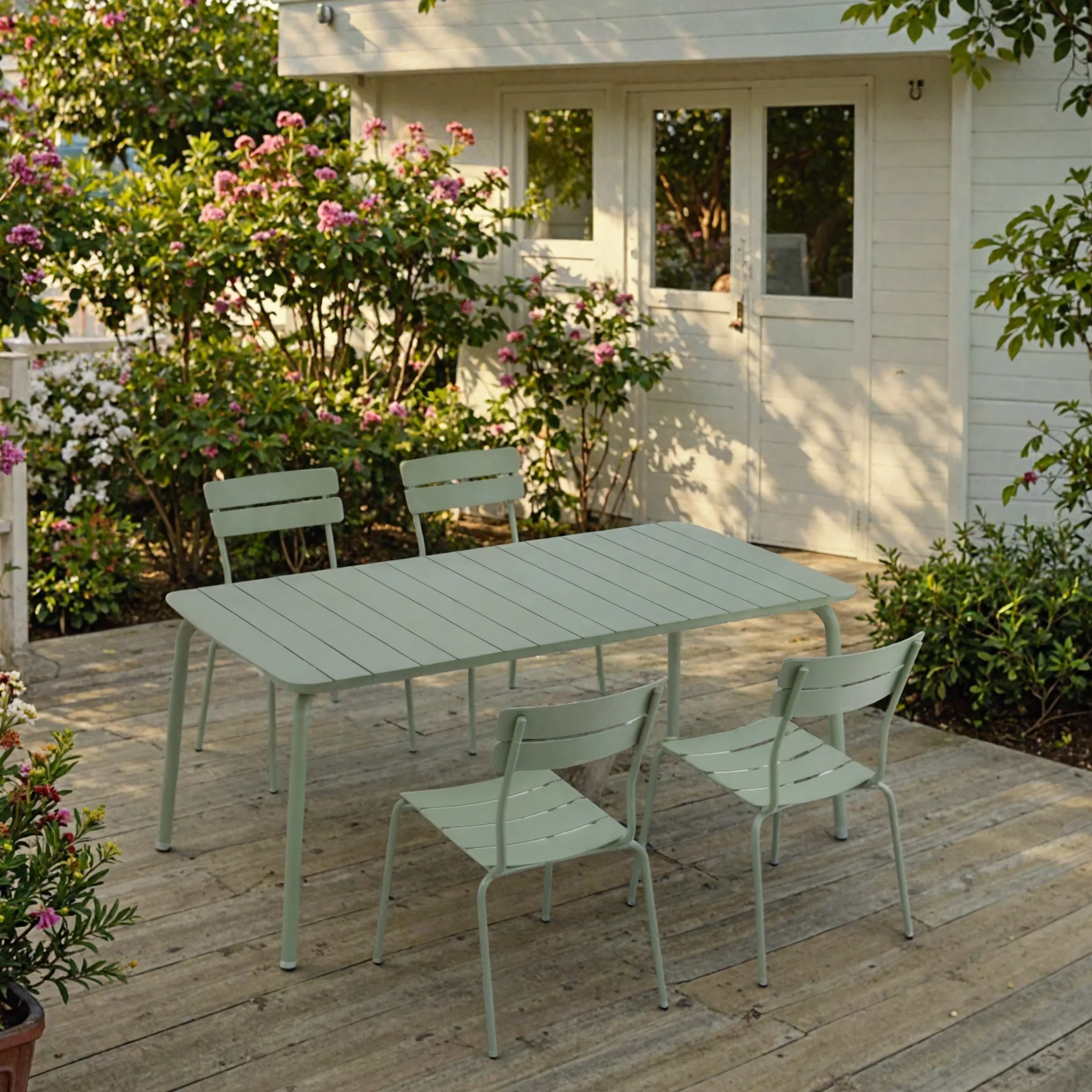 Wellmax Verano Outdoor Aluminium Rectangle Dining Table Set with 4 Chairs, Green