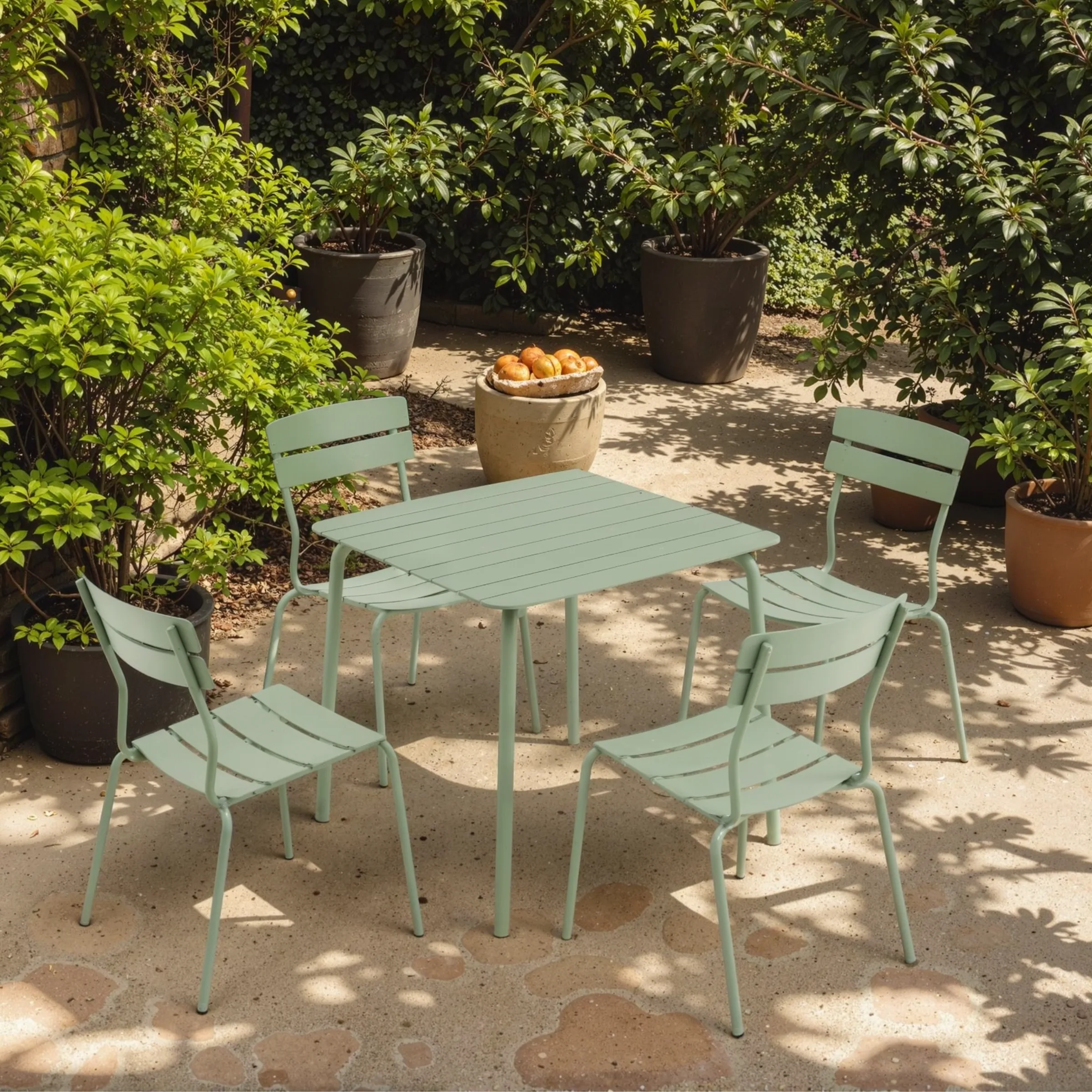 Wellmax Verano Outdoor Aluminium Square Dining Table Set with 4 Chairs, Green