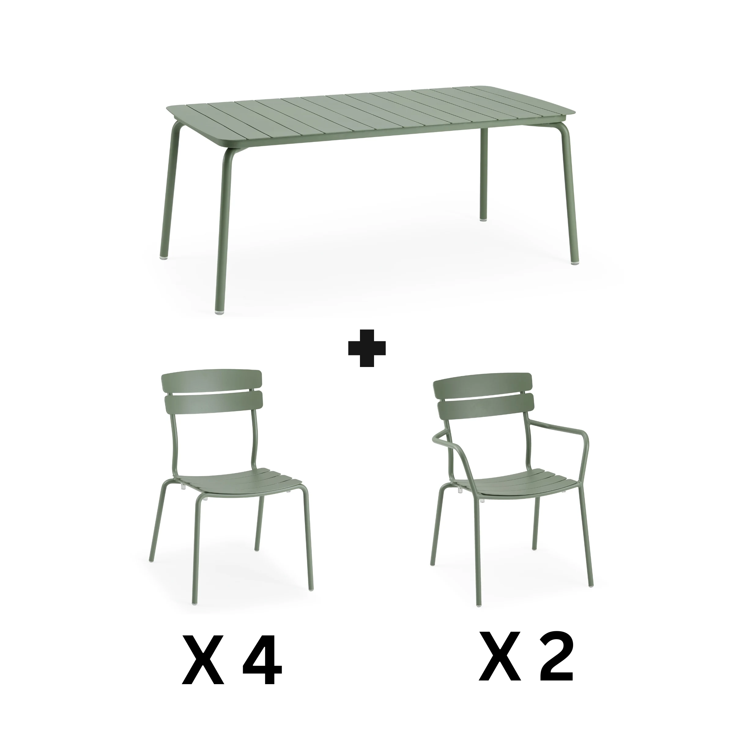 Wellmax Verano Outdoor Aluminium Rectangle Dining Table Set with 2 Armchairs + 4 Chairs, Green