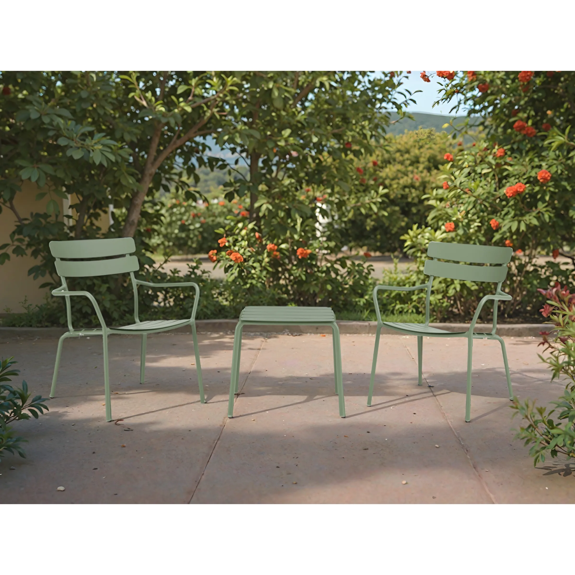 Wellmax Verano Balcony Aluminium Side Table and Chairs Set, Green
