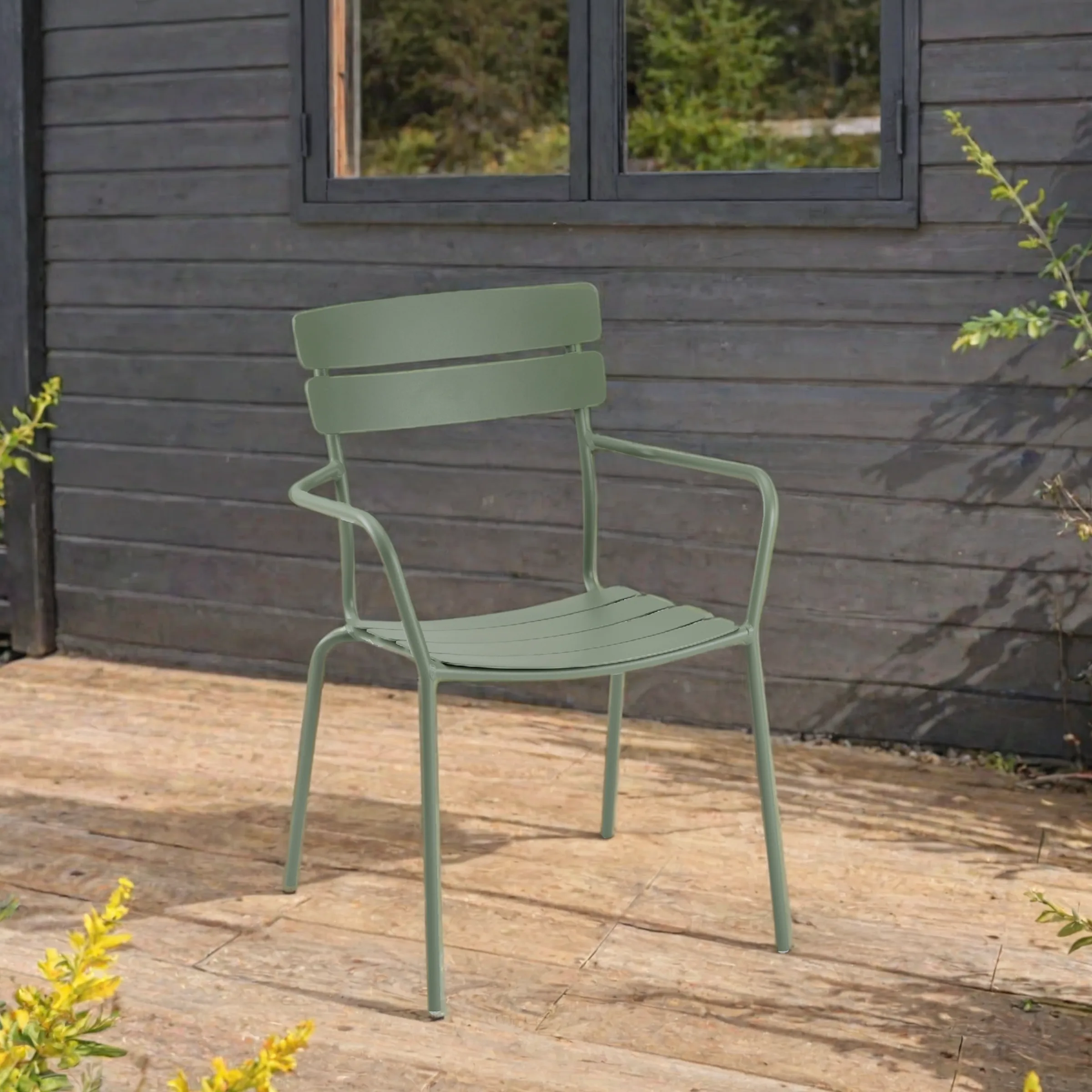 Wellmax Verano Outdoor Aluminium Dining Armchair, Set of 4, Green
