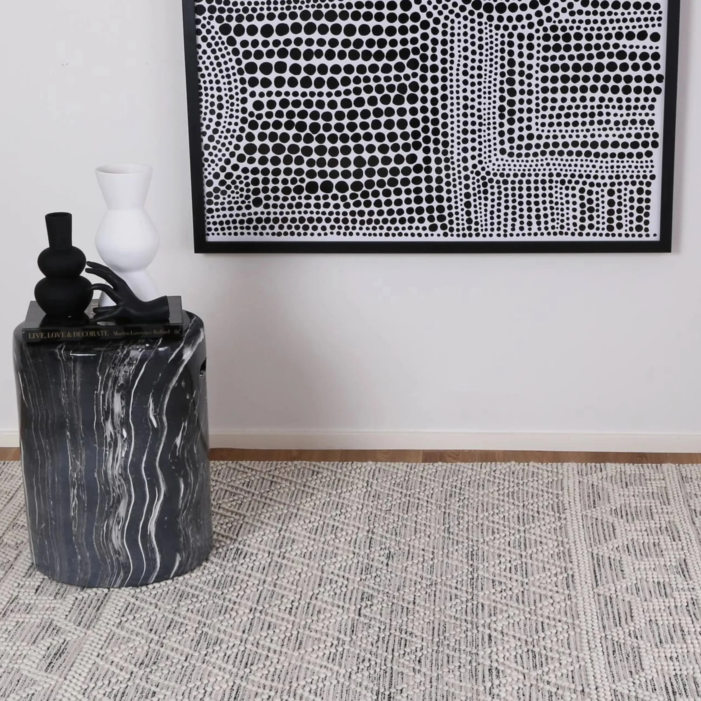 Wild Yarn Perla Wool Maze Rug, White and Black(No Fringe), 240x330cm