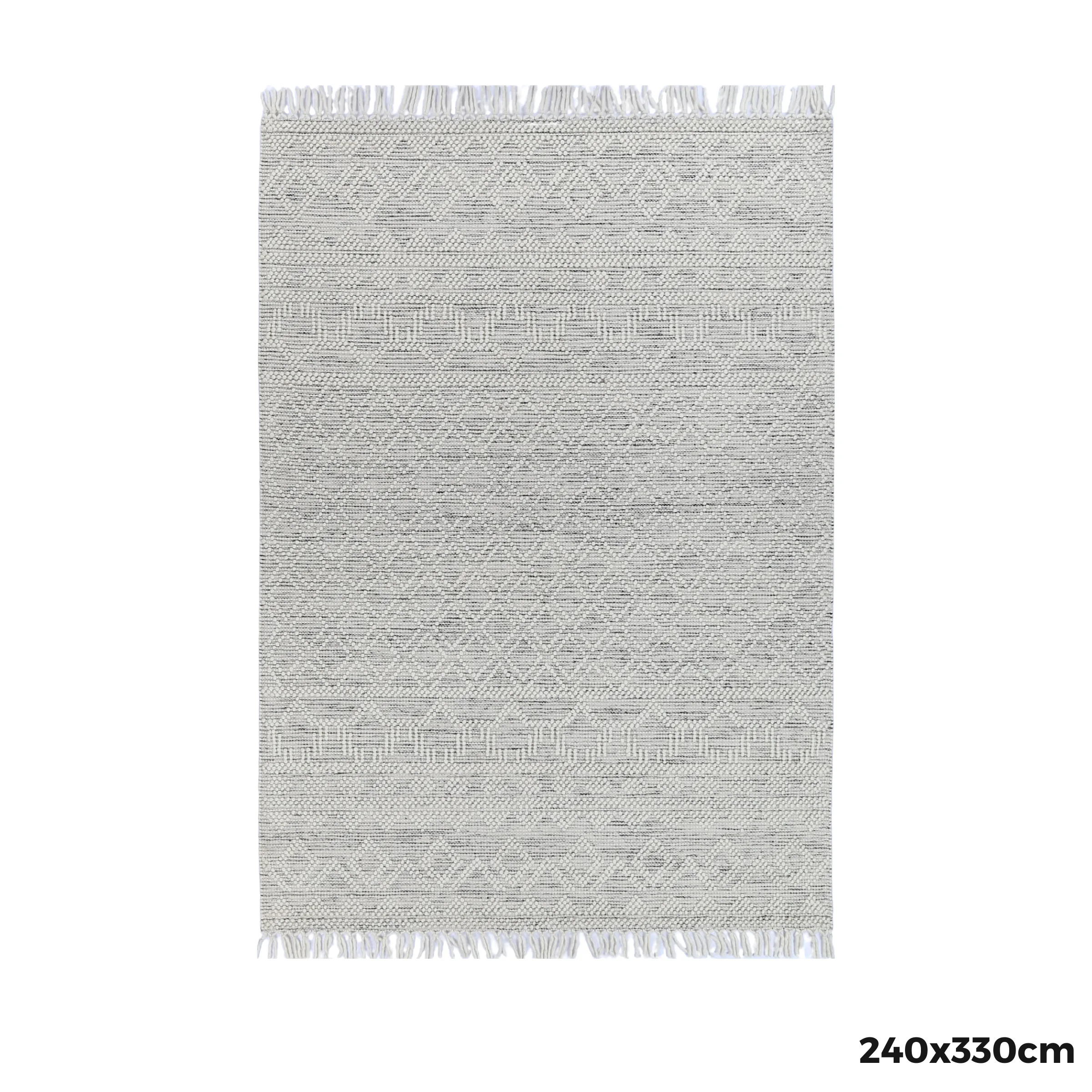 Wild Yarn Perla Wool Maze Rug, White and Black(No Fringe), 240x330cm