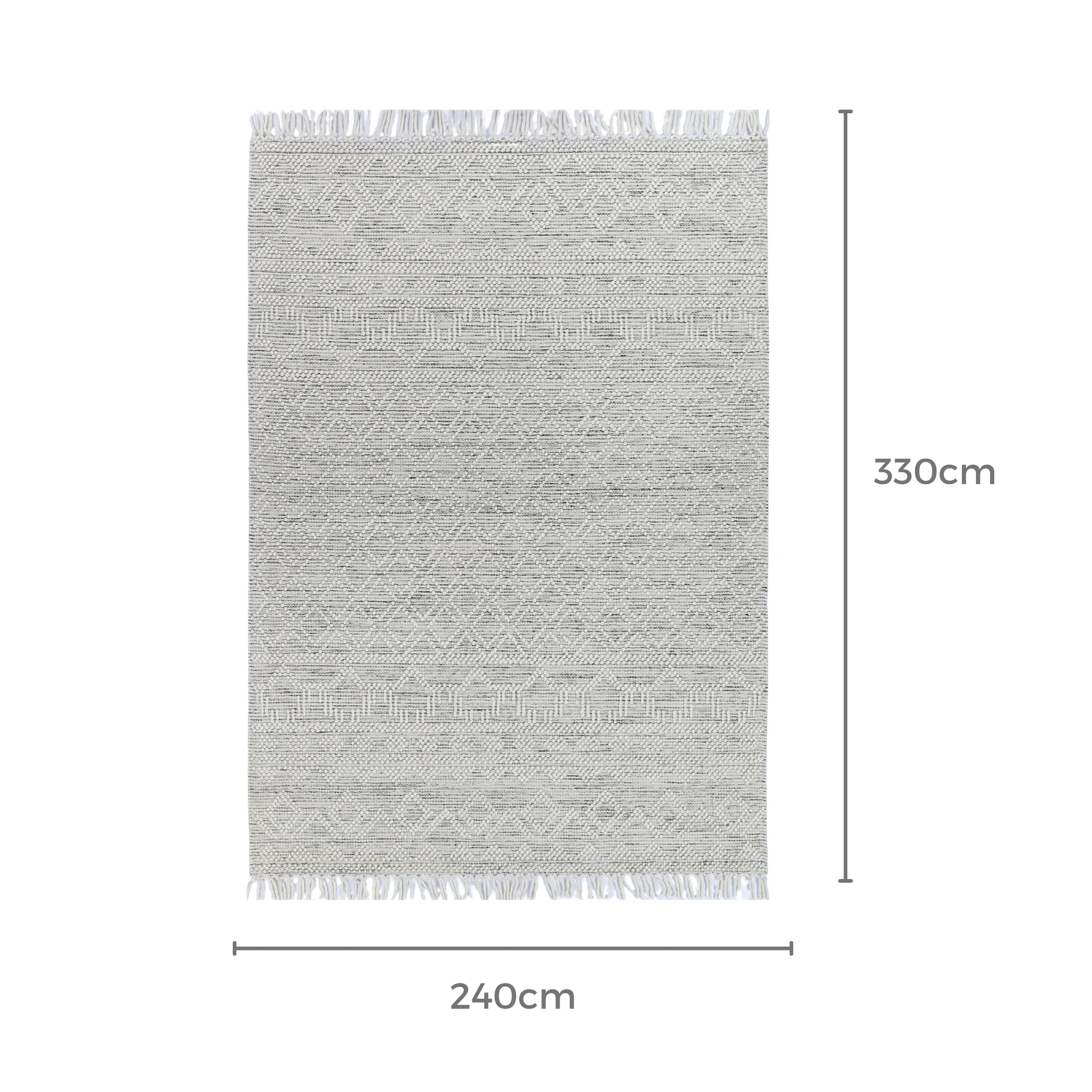 Wild Yarn Perla Wool Maze Rug, White and Black(No Fringe), 240x330cm