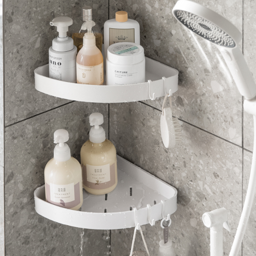 ZenLife Bathroom Wall Shelf with Hooks, Corner, 31x23x4cm