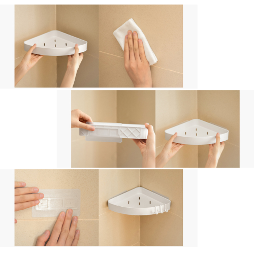 ZenLife Dale Bathroom Wall Shelf with Hooks, Corner, 31x23x4cm