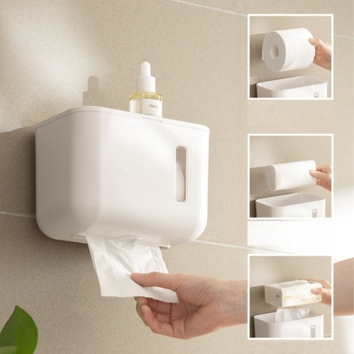 ZenLife Multi-Functional Bathroom Wall Mounted Tissue Box, 18.7x12x18.8cm