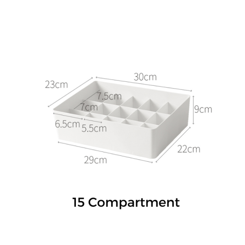 ZenLife Brook Underwear Storage Box, 15 Grid, White, 30x23x9cm