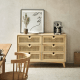 BohoBoho Ora Solid Wood & Rattan Chest of 6 drawers, Natural, 120x40x90cm