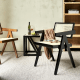 BohoBoho Rota Solid Wood & Rattan Dining Chair with Armrest, Black