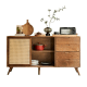 BohoBoho Laxo Solid Wood & Rattan Sideboard, Walnut, 160x45x85cm