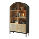 BohoBoho Costa Solid Wood & Rattan Arched Shelving Unit, Black, 126x42x210cm